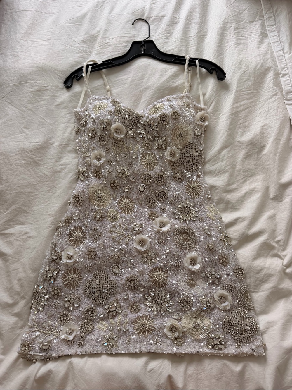 Rachel Gilbert Ivory Beaded Floral Mini Francesca Dress